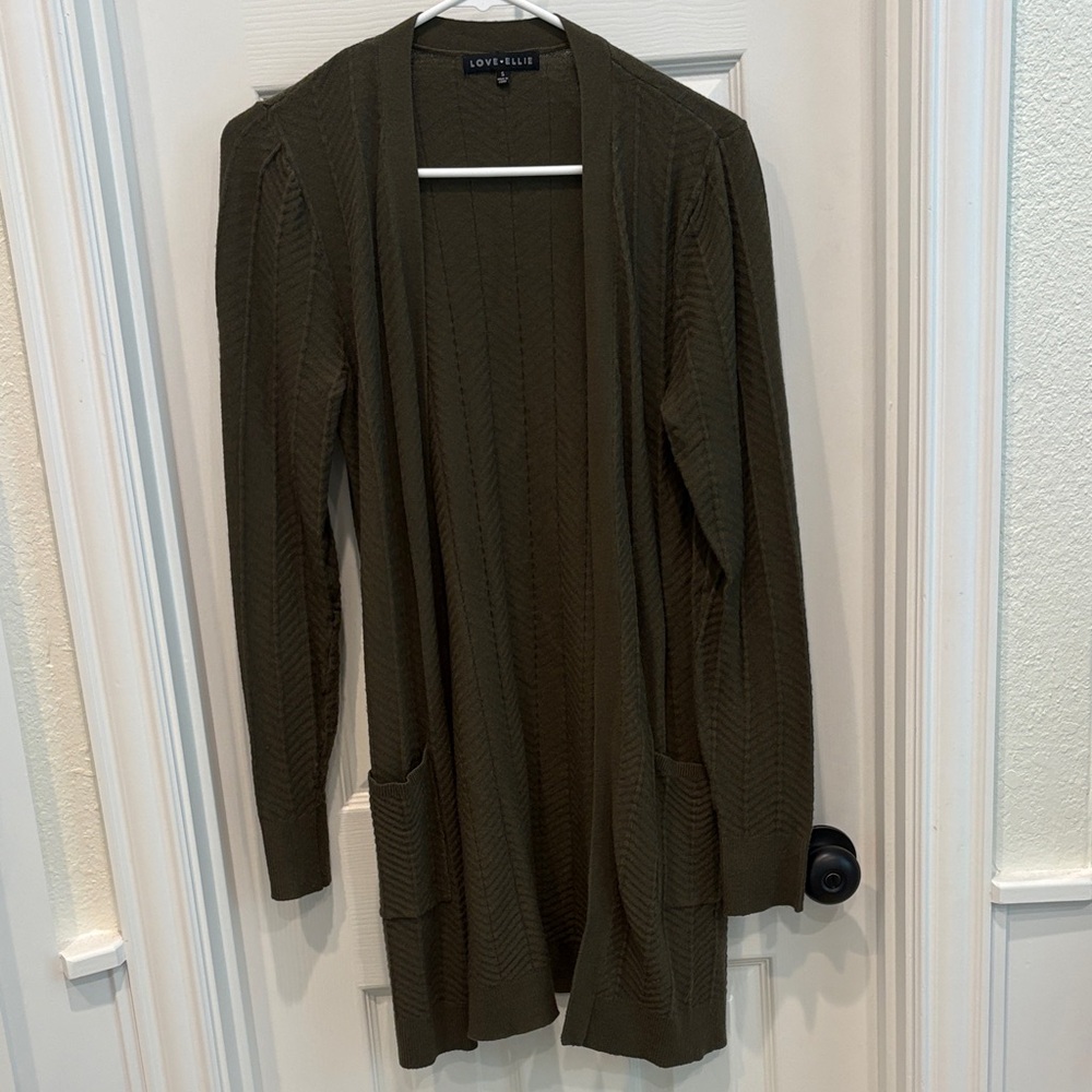 Love Ellie Olive Open-Front Longline Cardigan with Pockets